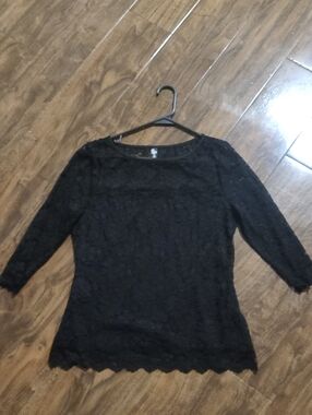 Allegra K Black Lace Long Sleeve Blouse